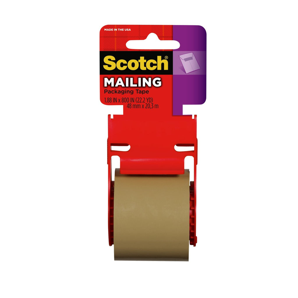 Scotch Mailing Tape w/Dispenser 147, 1.88 in x 800 in, Tan