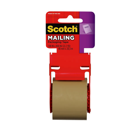 Scotch Mailing Tape w/Dispenser 147, 1.88 in x 800 in, Tan