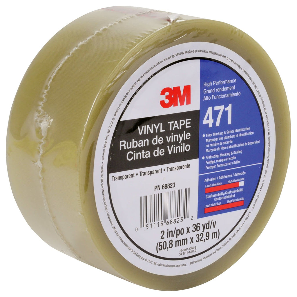 3M Vinyl Tape 471 Transparent, 3/4 in x 36 yd, 48 per case Boxed