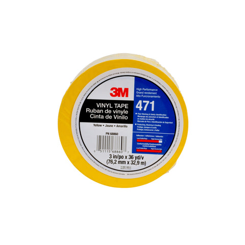 3M Vinyl Tape 471 Yellow, 1/4 in x 36 yd, 12 per box 12 boxes pe