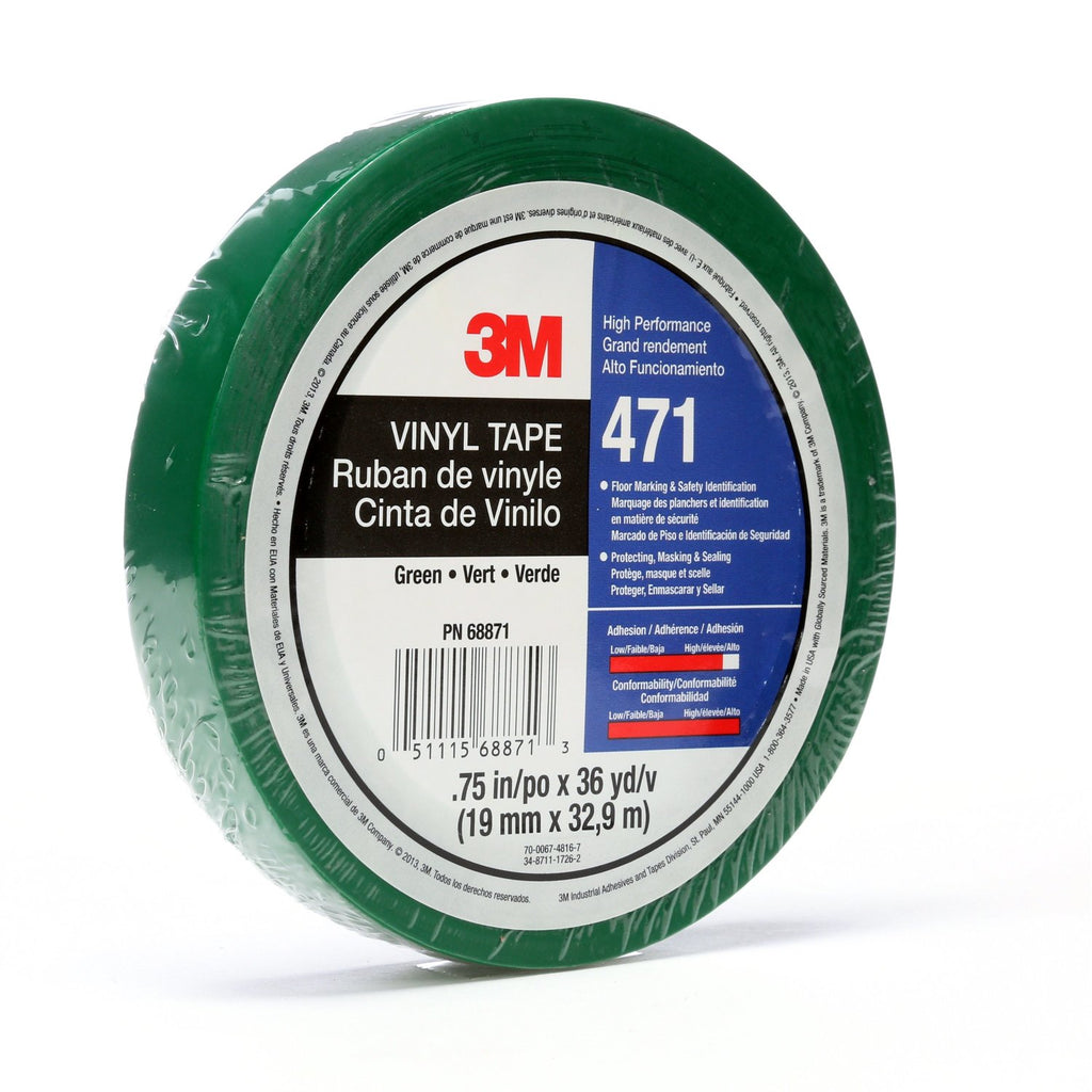 3M Vinyl Tape 471 Green, 1 in x 36 yd, 12 per box 3 boxes per ca