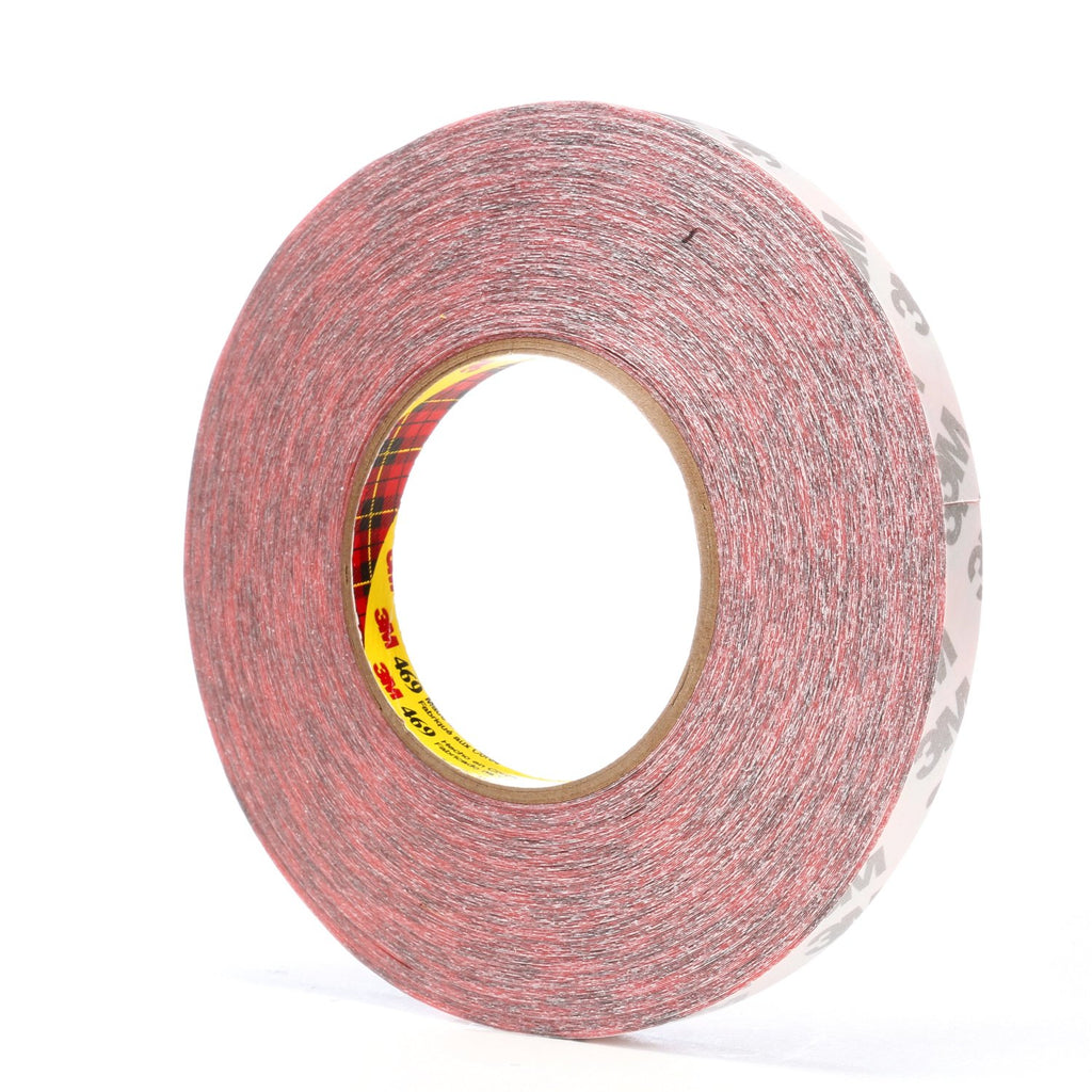 3M Double Coated Tape 469 Red, 1/2 in x 60 yd 0.14 mm, 72 rolls