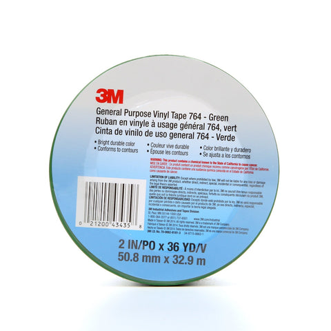 3M General Purpose Vinyl Tape 764 Green, 2 in x 36 yd 5.0 mil, 2